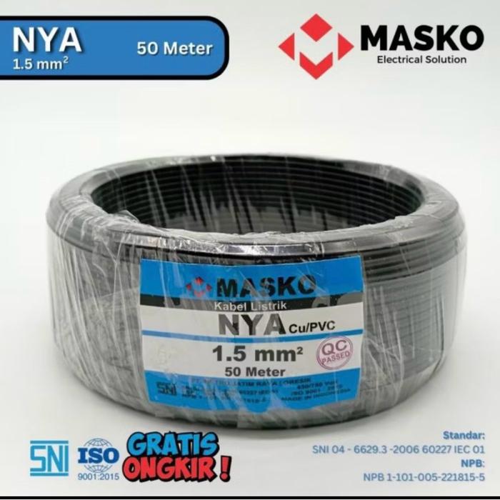 MASKO KABEL NYA 1.5mm 50M 50 METER ROLL Cu /PVC HITAM