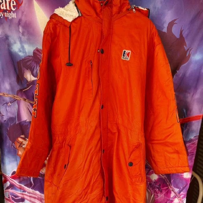 Vintage 90s Karl Kani Sherpa Lined Orange Parka Bench Coat Jaket Jas Original Second Japan Korea Mer