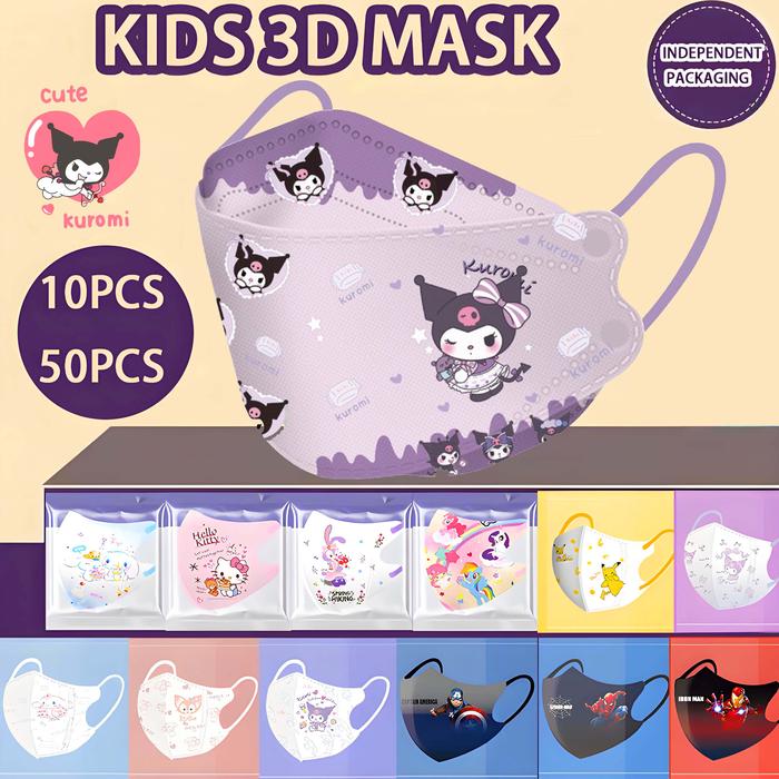 COD/ORI (INDIVIDUAL PACKAGING USIA 3-17 TAHUN) Masker Anak Kuromi Isi 10/50 Pcs Karakter 3D & KF94 &