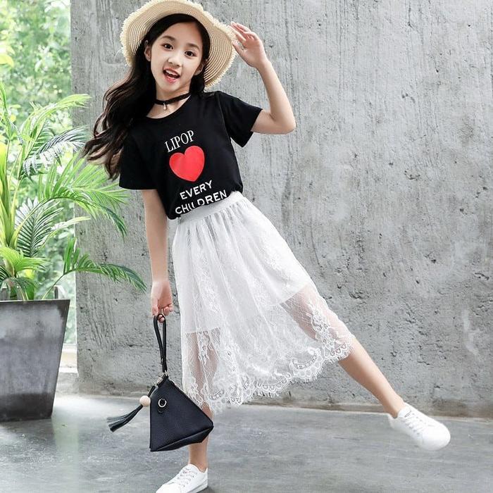 LOLIPOP GIRL SET Setelan Anak Besar Korean Style Teenager Remaja Perempuan Atasan Kaos Lengan Pendek