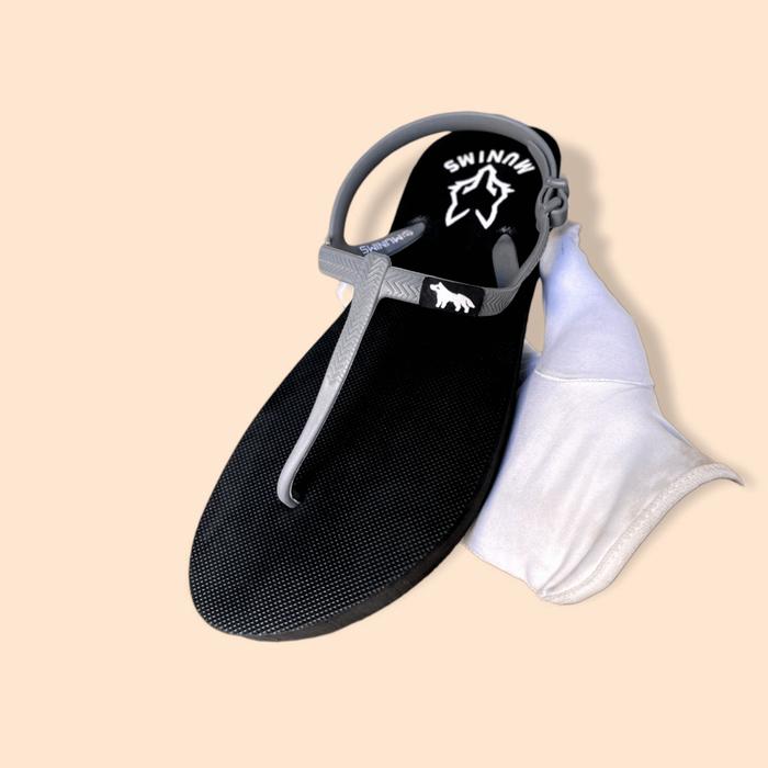 Sandal Munims Strap Women Santai Kekinian Sendal Jepit Tali Wanita Pantai Casual Black Grey Cewek Bu