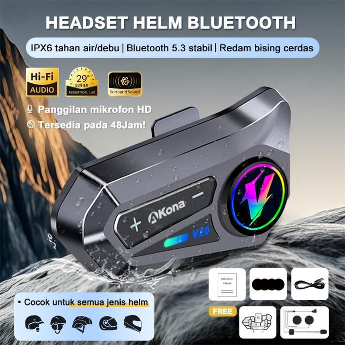 Intercom Helm Motor Headset Helm Bluetooth Hands Free IPX7 Tahan Air Headphone Helmet Wireless (Free
