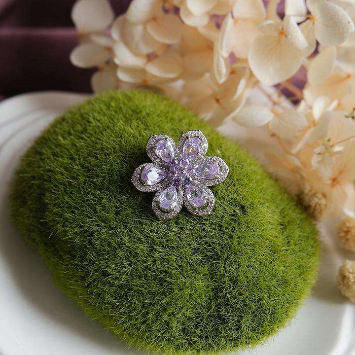 Liora Premium Handmade Purple Flower and Crystal Elegant Unique Brooch Bros Bunga Kristal / Pin by S