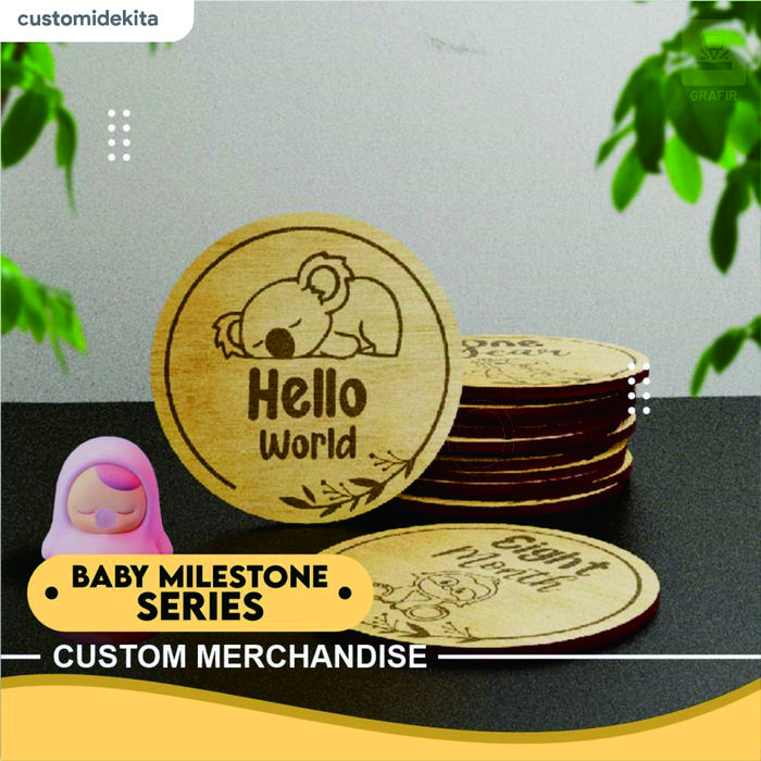Custom Baby Milestone Wood Papan Bulan Bayi Kayu Properti Foto Anak Laser Grafir Plywood IDEKITA