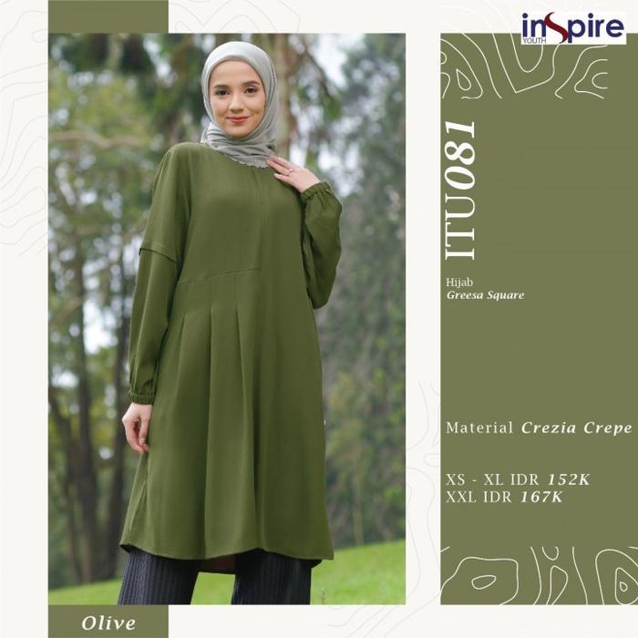 New Inspire Tunik ITu 81 Warna Hijau Olive Blouse Atasan Polos Modis Busui