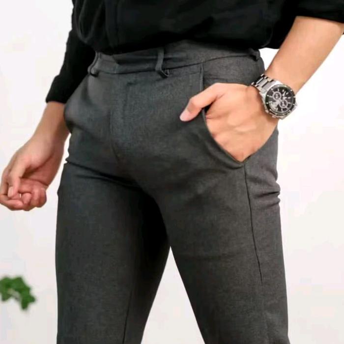 Men's Pants Panjang Katun Slimfit Kerja Formal Celana Kantor Pria Abu Chino Nyaman Hitam Navy Stretc