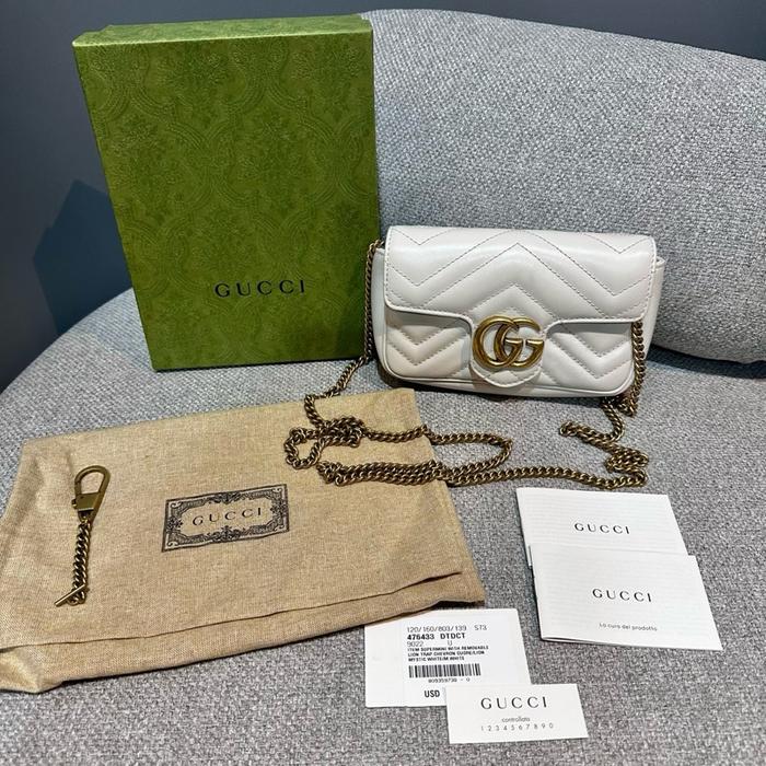 Tas GUCCI GG Marmont series super mini white leather ori original perfect