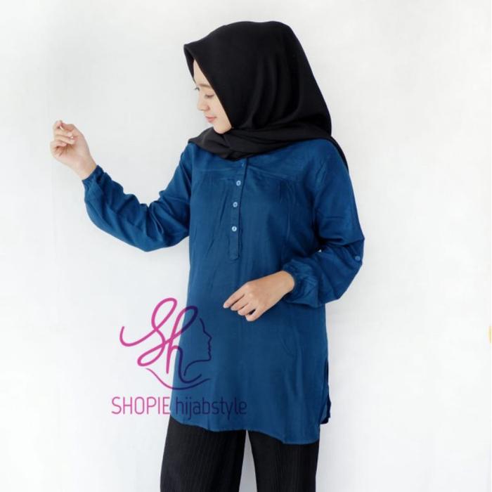 New Blus Polos Prussian Blue - Blouse Polos Rayon - Atasan Rayon - Fathin Basic - Biru Tosca Tua