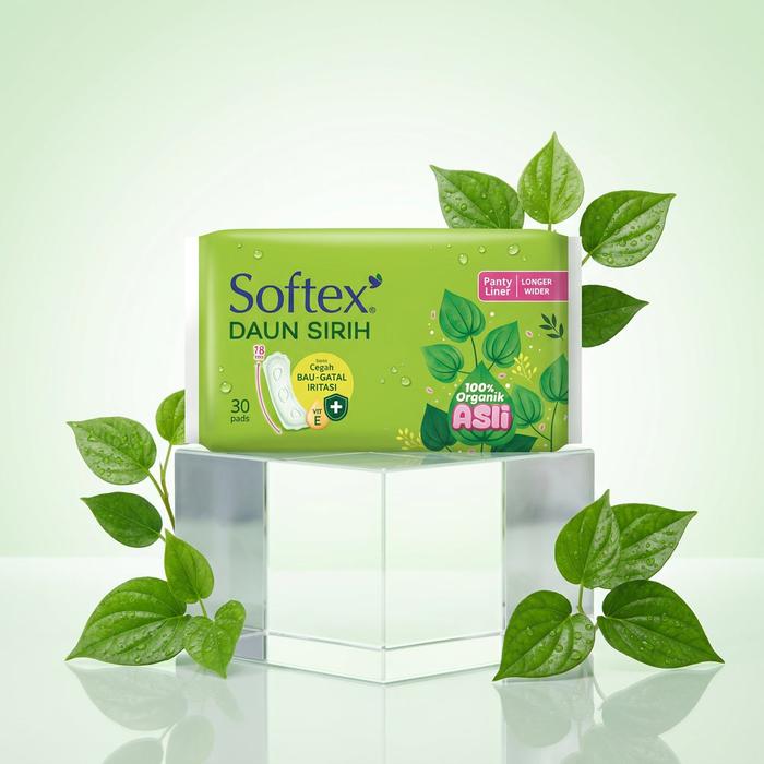 Pantyliner Softex Daun Sirih + Vitamin E Longer & Wider 30 pads - Pantyliner Daun Sirih