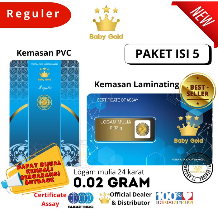PAKETAN ISI 5 PCS LOGAM MULIA BABY GOLD 0.02 GRAM EMAS MINI