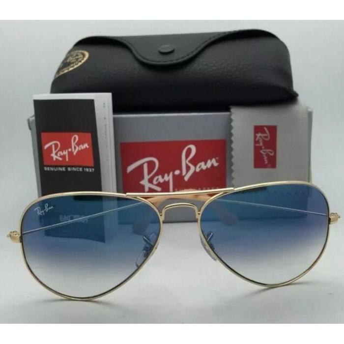 Kacamata RayBan Aviator RB3025 Gold With Blue Lens Sunglasses Original