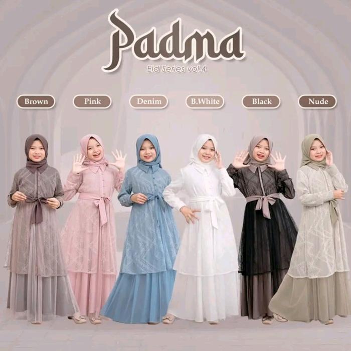 Gamis Muslim Anak perempuan Usia 10-11-12-13-14-15 Tahun Padma Syari Kids Set Bahan Crinkle Airflow 