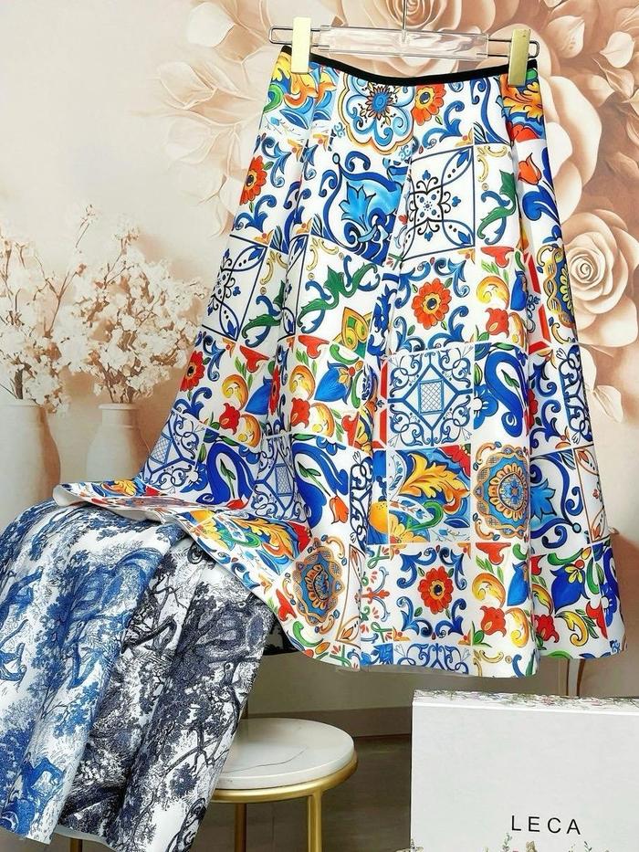 [BW107] - Bawahan Rok Midi Scuba Perempuan Import Motif Full Print