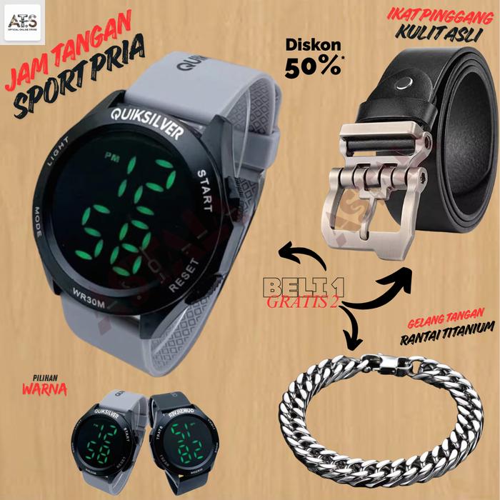 TOP SELLER !! BELI 1 GRATIS 2 !! JAM TANGAN QS SPORT PRIA STRAP RUBBER WATER RESIST QSB1D3ACI GRATIS