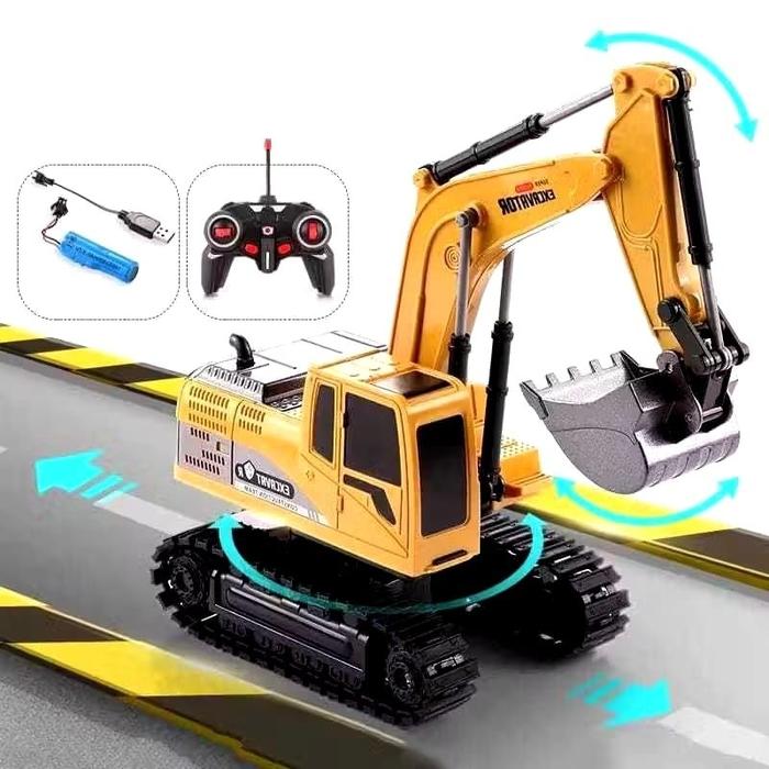 {BG} Mainan Anak Saluran Excavator Remote Control Mobil Beko Excavator Remote Control Bucket Alloy 1