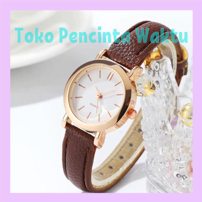Bisa COD ALBA Jam Tangan Wanita kecil Dual-Tone - Perak dan Emas Mawar, Tali Kulit, Wajah Klasik Hit