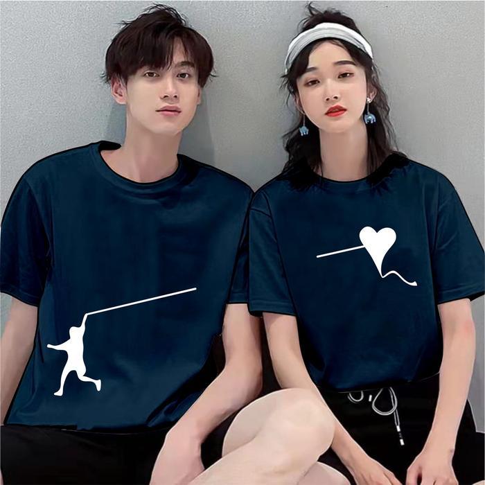 Kaos Atasan Couple Pasangan Love Layang Pria Wanita Lengan Pendek Katun 30s Trendy Kekinian Trendy /