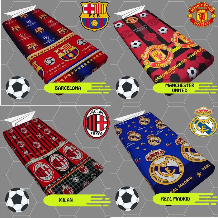 Sprei Karet UK 90X200x20 Motif Bola Sprei MU I Sprey Chelsea I Sprai Madrid I Sprey Bercelona
