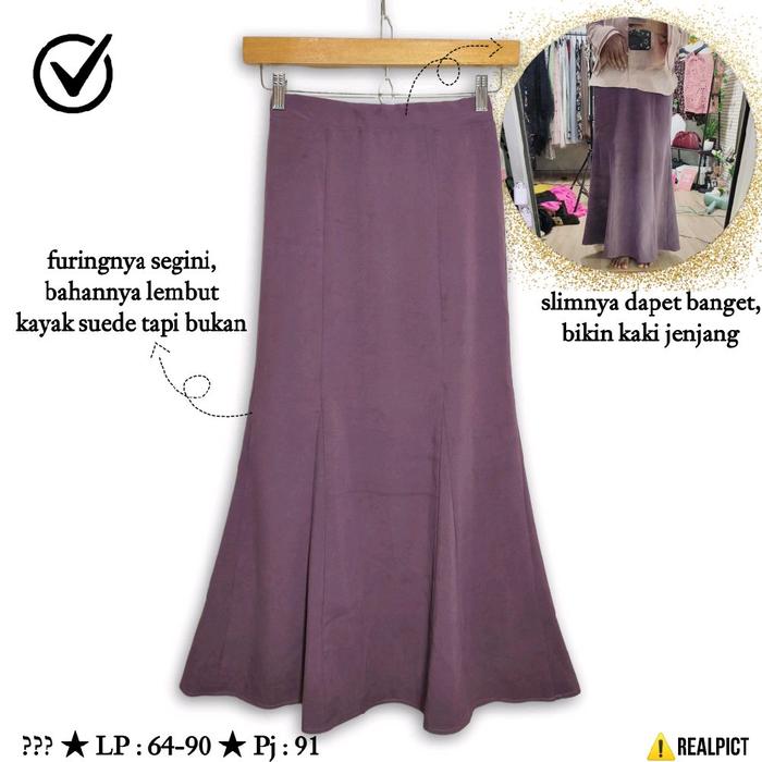 Rok Duyung Panjang Size S M Ungu Taro Pinggang Karet Mermaid Long Skirt Purple Soft Pastel Cut bray 