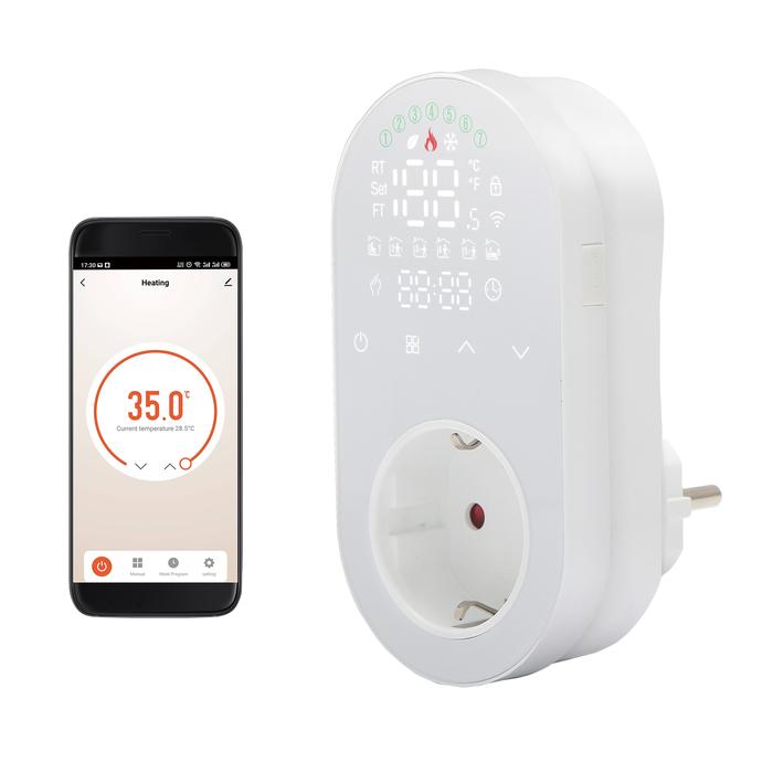 Steker Stopkontak Termostat WiFi 16A Aplikasi Kontrol Suara Soket
