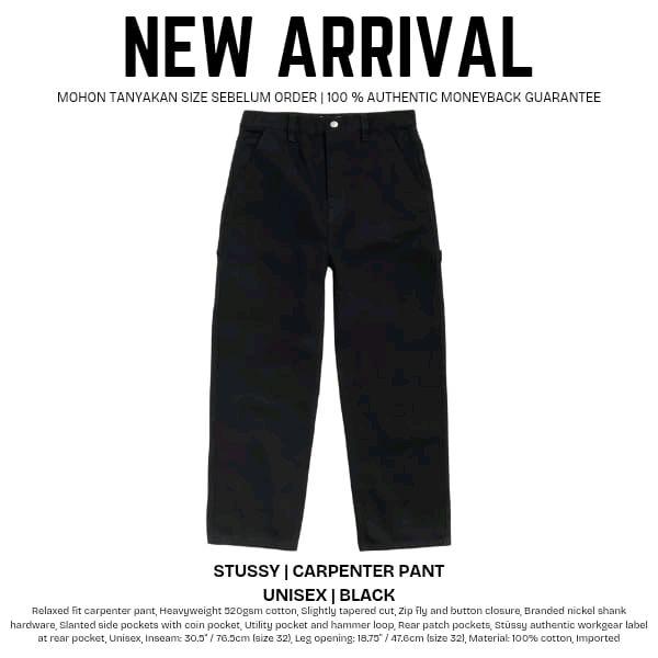 Stussy Carpenter Pant Unisex Hitam - Unisex Berbahan Katun dengan Desain Saku dan Label Asli Origina