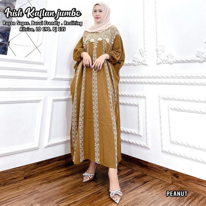 Kaftan irish bella  super busui resleting depan rasqilla jumbo Kaftan Muslim Rayon  Wanita  Lebaran 