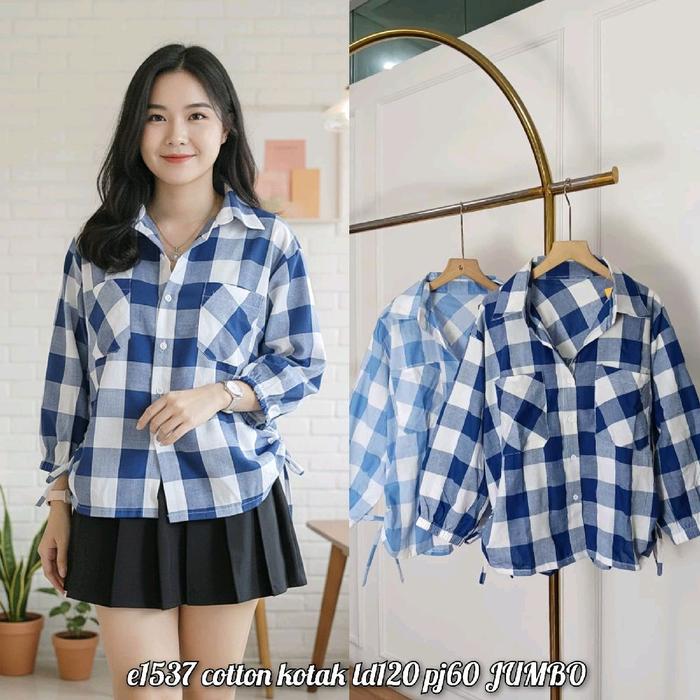 JC88 - Akiko Shirt - Kemeja Wanita (LD 120cm) Katun Kotak Jumbo