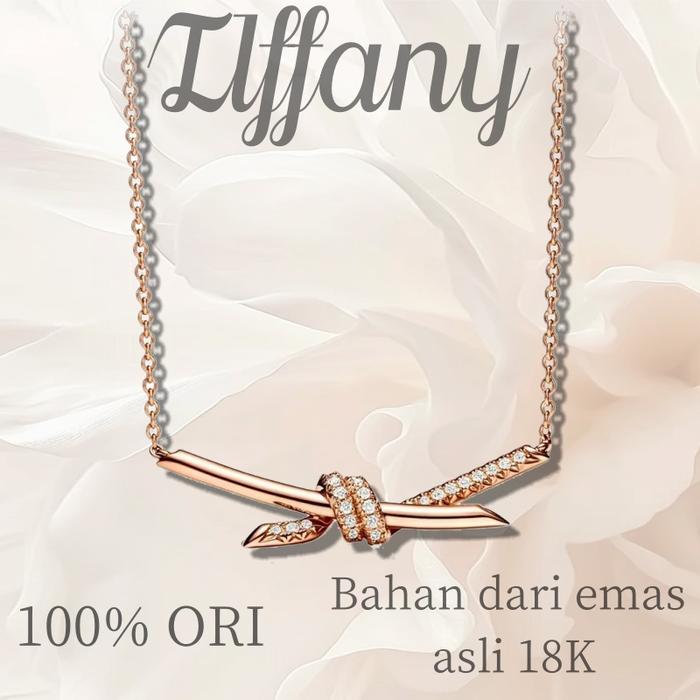 【18K emas asli/100% ORI】Tiffany&co.wanita Kalung/Kalung simpul/berlian Kalung/Rosegold/Yellow Gold/e