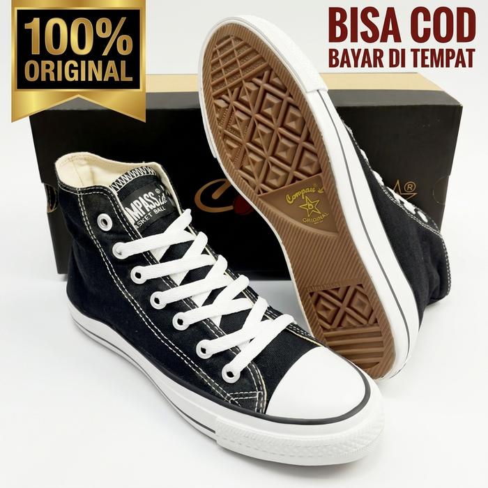 Sepatu Compass Alecio Ori / Sepatu Sekolah Hitam Putih Tinggi / Compass Ori