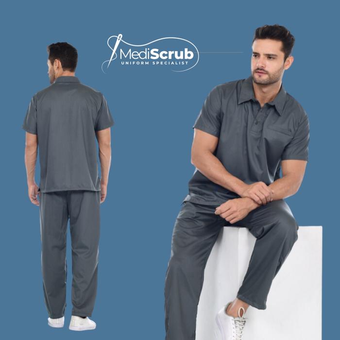 Mediscrub - Baju Jaga Medis Scrub Polo Pria Lengan Pendek Katun Polos