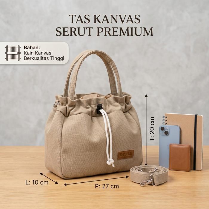 Tas Selempang Wanita Kain Kanvas Tenteng Tali Serut NvBag Sling Bag Lokal Casual Simple Elegan