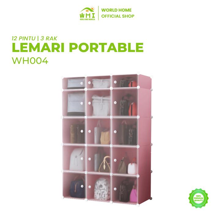 World Home Lemari Serbaguna Portable Lemari 12 Pintu 3 Rak Lemari Plastik Serbaguna