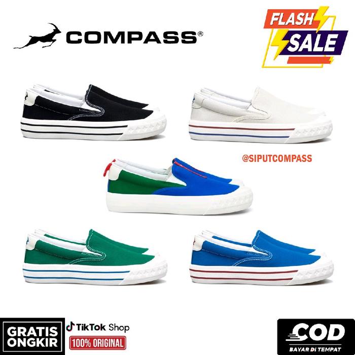 [ORIGINAL] Sepatu Compass Retrograde Slip-On Black White / Cream /  Blue /  Green / Blue Green / Gre