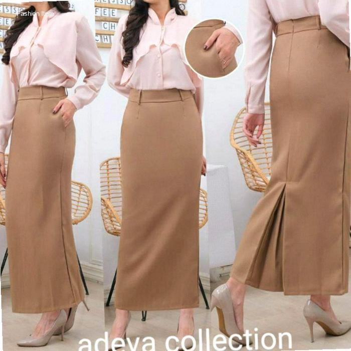 Rok Kerja Wanita Panjang Span Kantor Hitam Rempel Belakang | Hot Item
