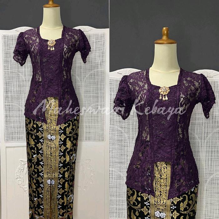 Kebaya Bali Set Brukat Lilit Ungu Juwet