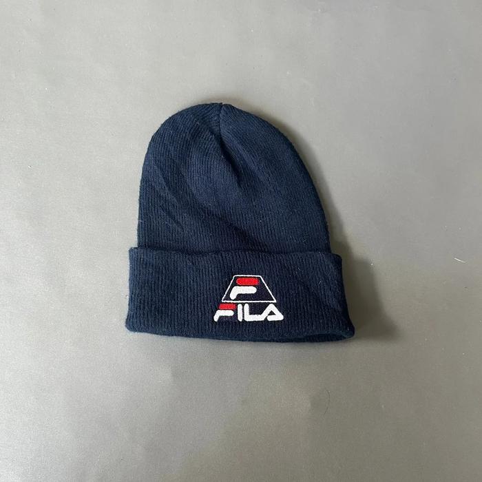 Topi Vintage Topi Kupluk Beanie Rajut Unisex Pria Wanita FILA Navy Made in USA