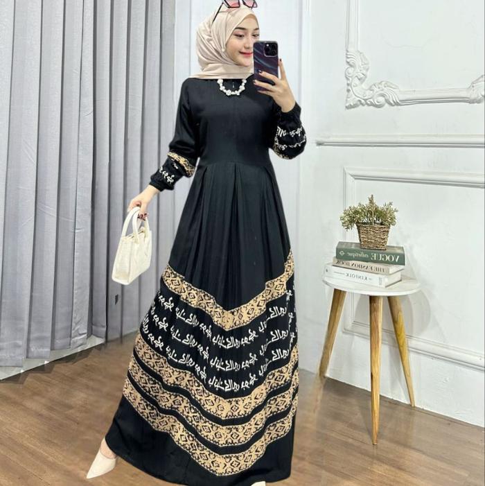 Gamis Twill Ori busui frendly motif arab susun Wanita Muslim Panjang