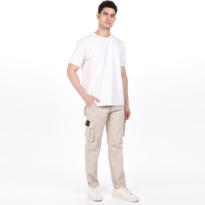 Celana Cargo Pants Cream Regular Fit Twill Pria