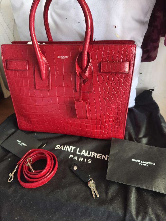 Mini Red Saint Laurent Sac De Jour Red Croco - Tas Saint Laurent mini red croco
