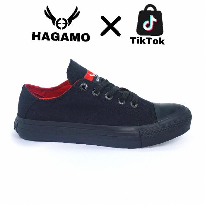 Sepatu Hagamo Sneakers Casual Original Unisex Canvas Model ORION LOW - ALLBLACK | best seller