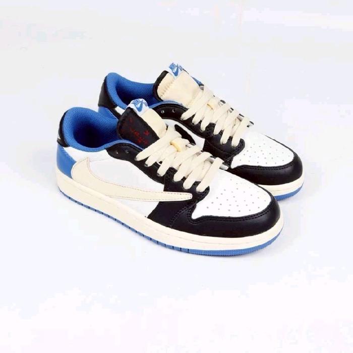 Air Jordan Sepatu Sneakers Pria Travis Scott Fragment Designs 100% BNIB Hitam Putih Biru