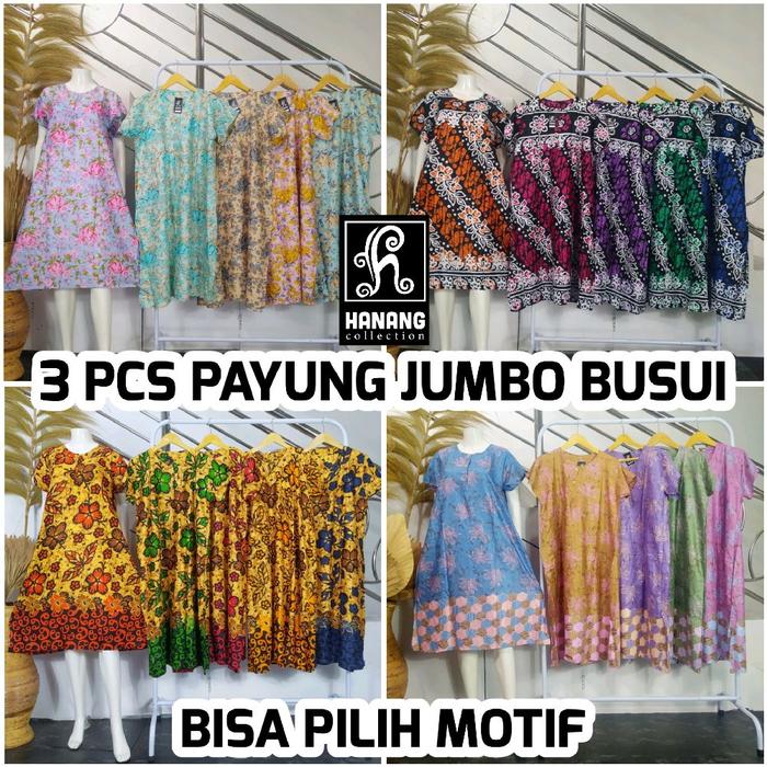3 Pcs Daster Hanang Jumbo Daster Jumbo Payung Busui Daster Payung Jumbo Busui Saku Daster Viral Keki