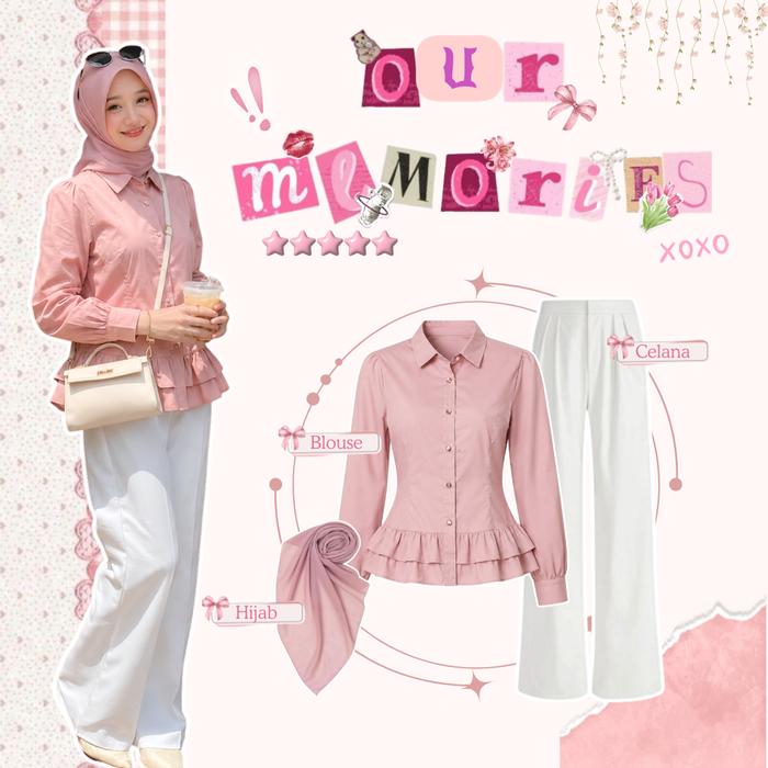 Outfit Wanita Clean Look ( Blouse Liyoura - Hijab Bella - Celana Knit ) OOTD Wanita Korean Style |SN