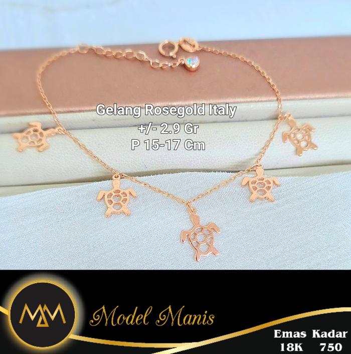 Gelang Turtle Rumbai Italy AU Rosegold 750 kadar 18k