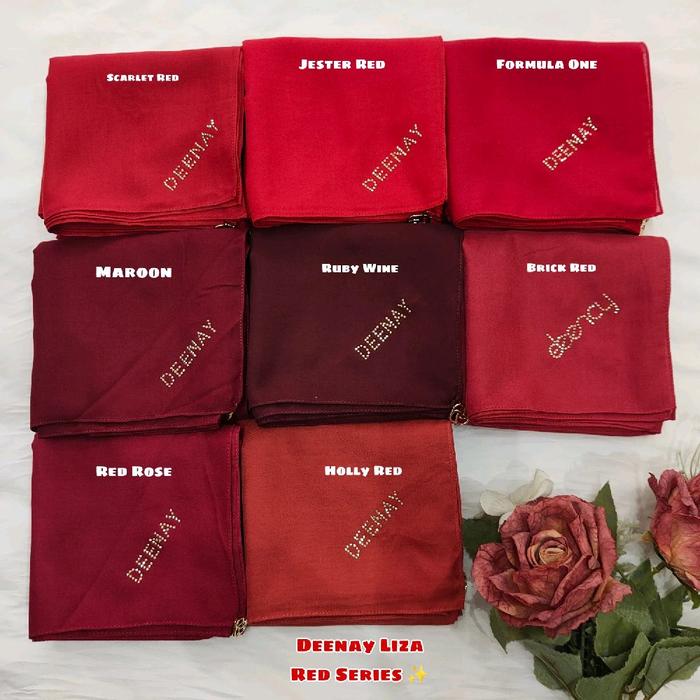 Hijab Deenay Liza Original Red Series. Kerudung segi Empat Deenay Polos Warna Merah
