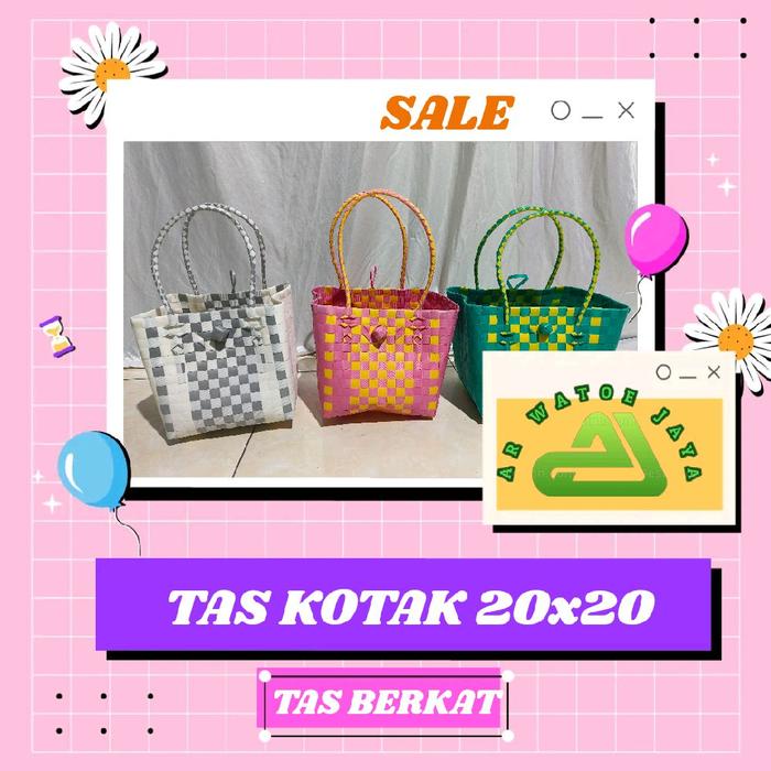 COD Tas Anyaman Kotak - Paket 50 Pcs  Belanja Ukuran 20x20x20 cm untuk Nasi Box dan Snack