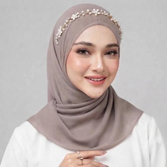 HIjab Pashmina Viscose Bando Manik Mutiara Lamaran Kondangan Wisuda Premium