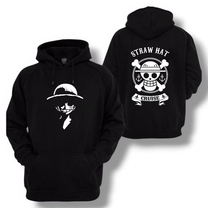 Hoodie Anime One Piece Cruise Luffy Topi Jerami Unisex Jaket Sweater Distro Hitam  Fleece Tebal Stre