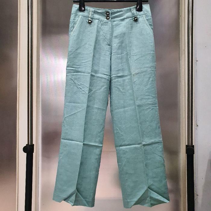 AH celana linen panjang cewek warna biru muda sandro preloved second prelove bawahan wanita casual