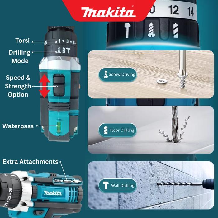 MAKiTA 88v,72V Mesin bor 2 baterai cas 10mm bor listrik murah bor tangan baterai besi tembok Beton k